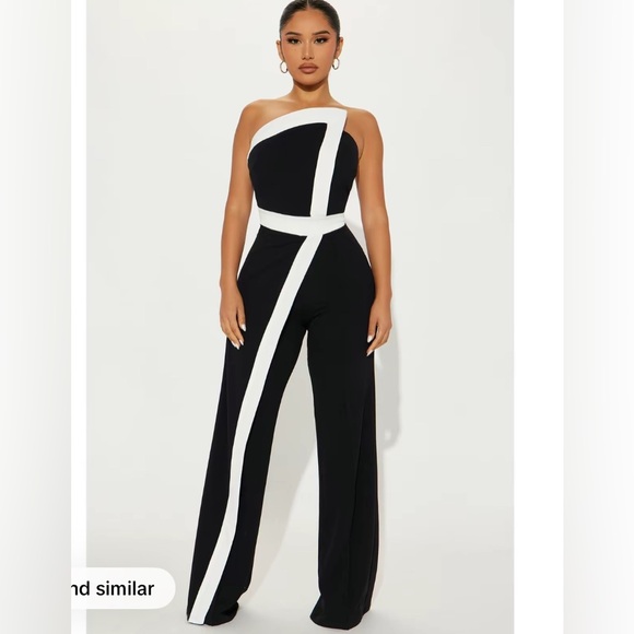 Black and White Strapless Jumpsuit - Picture 3 of 3